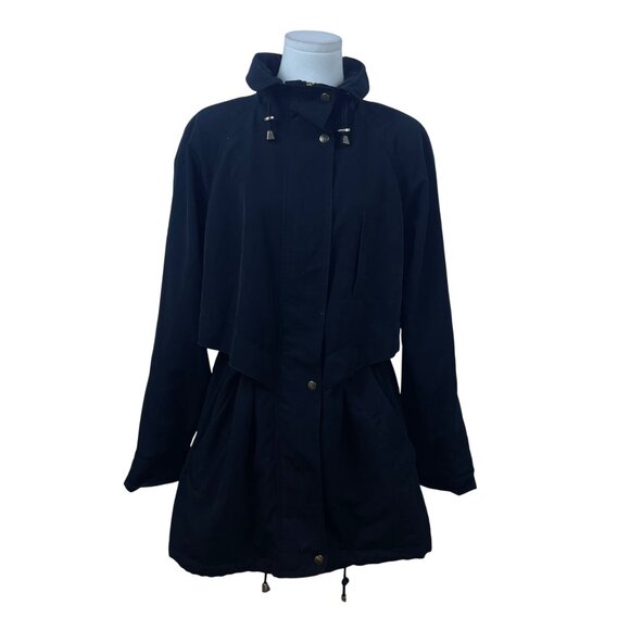 Mulberry Street Women’s Black Hooded Anorak Jacket Drawstring Waist Sz M - Picture 1 of 8